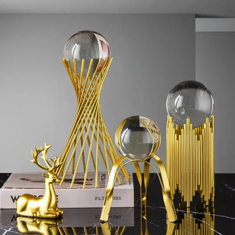 Golden Luxury Modern Metal Crystal Ball Crafts Ornament Living Room Home Decoration Accessories - Bellarte Enchanté Golden Luxury Modern Metal Crystal Ball Crafts Ornament Living Room Home Decoration Accessories